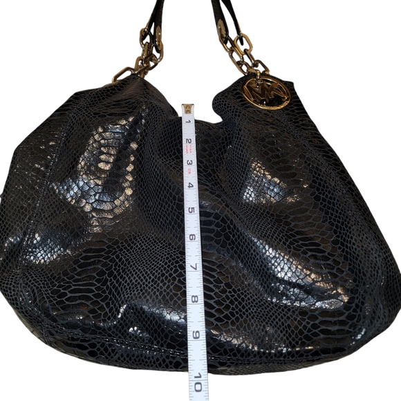 Michael Kors LG Patent Leather Snake Embossed Black Handbag W/Signature Hardware - Picture 8 of 10
